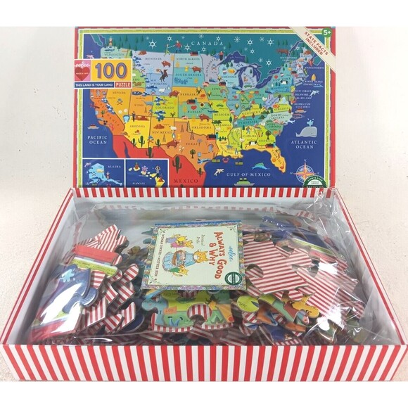 This Land Is Your Land 100 Piece United States US Map Puzzle 18" x 27" by Eeboo - Picture 4 of 5